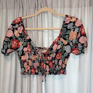 Band of Gypsies Black Floral Smocked Blouse